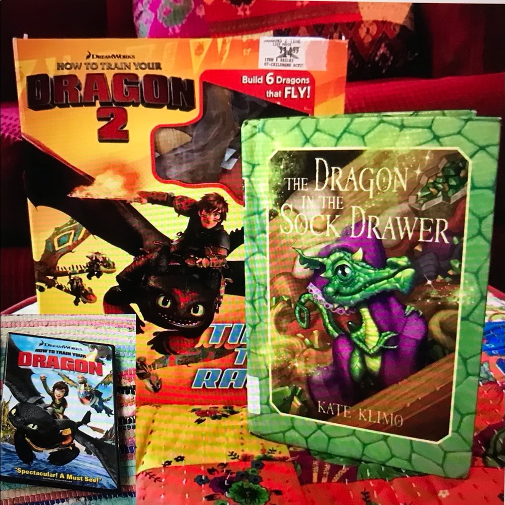 2/$10 To Train Your Dragon Airplane Dino Building Book DVD Dragon In Drawer Book